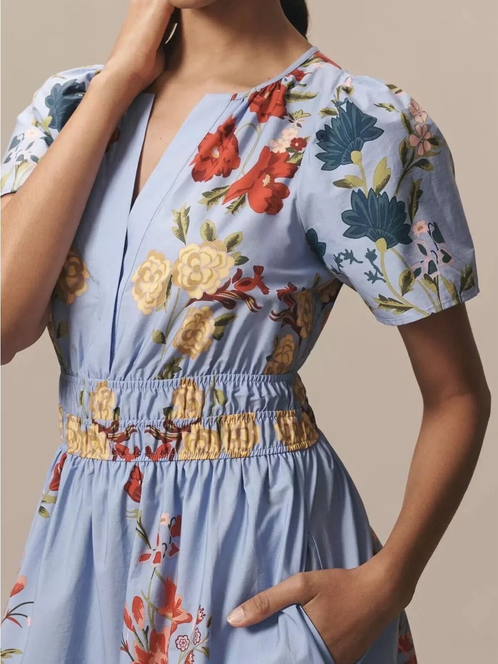 Anthropologie summerset Blue Floral Tiered Midi Dress - Picture 2 of 9